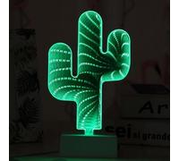 Xiao 3D Mirror Night Light, LED Night Light 3D Mirror Light Tunnel Mirror Light, Desktop Lamp Party Home Deco (Cactus)