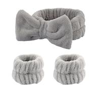 XIAO HUA 3-piece set of spa headbands, wristbands, cuffs for face wash to prevent liquid spills, hairbands, towel wristbands for women (grey)