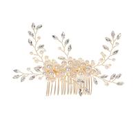 XIAO HUA Bridal Flower Wedding Hair Pins Crystal Pearl Hair Combs Clips Headpiece Gold Wedding Hair Accessories Jewelry with Rhinestone for Brides Bridesmaids Women (Gold) A