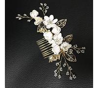 XIAO HUA Bridal Flower Wedding Hair Pins Crystal Pearl Hair Combs Clips Headpiece Gold Wedding Hair Accessories Jewelry with Rhinestone for Brides Bridesmaids Women (White) Q1