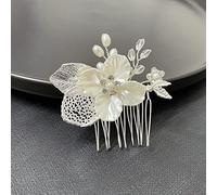 XIAO HUA Bridal Flower Wedding Hair Pins Crystal Pearl Hair Combs Clips Headpiece Gold Wedding Hair Accessories Jewelry with Rhinestone for Brides Bridesmaids Women (White) Q8
