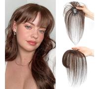 Xiao Hua Clip in Bangs Hair Clip on Bangs for Women 100% Human Hair Wispy Bangs Air Bangs with Temples Hairpieces for Women Curved Bangs for Daily Party Wear,Dark Brown