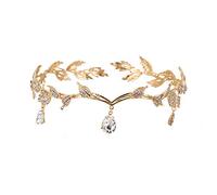XIAO HUA goddess tiara crystal rhinestone crown wedding tiara bride bridesmaid beaded forehead with crystal rhinestone wedding bridal hair accessories tiara (gold)