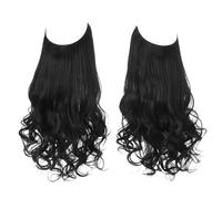 Xiao Hua Long Wavy Wig piece with Invisible Transparent Adjustable Size Fish Line Curly Hair Piece Hidden Secret Hairpiece for Women No Clip 22 inch,Jet Black