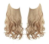 Xiao Hua Long Wavy Wig piece with Invisible Transparent Adjustable Size Fish Line Curly Hair Piece Hidden Secret Hairpiece for Women No Clip 22 inch,Golden White