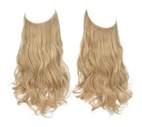Xiao Hua Long Wavy Wig piece with Invisible Transparent Adjustable Size Fish Line Curly Hair Piece Hidden Secret Hairpiece for Women No Clip 22 inch,Butter Blonde