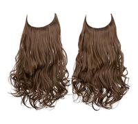 Xiao Hua Long Wavy Wig piece with Invisible Transparent Adjustable Size Fish Line Curly Hair Piece Hidden Secret Hairpiece for Women No Clip 18 Inch,Medium Auburn