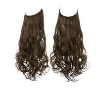 Xiao Hua Long Wavy Wig piece with Invisible Transparent Adjustable Size Fish Line Curly Hair Piece Hidden Secret Hairpiece for Women No Clip 18 Inch,Tea brown