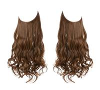 Xiao Hua Long Wavy Wig piece with Invisible Transparent Adjustable Size Fish Line Curly Hair Piece Hidden Secret Hairpiece for Women No Clip 22 inch,Light Brown