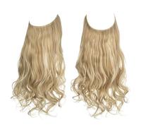 Xiao Hua Long Wavy Wig piece with Invisible Transparent Adjustable Size Fish Line Curly Hair Piece Hidden Secret Hairpiece for Women No Clip 22 inch,Dirty Blonde