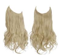 Xiao Hua Long Wavy Wig piece with Invisible Transparent Adjustable Size Fish Line Curly Hair Piece Hidden Secret Hairpiece for Women No Clip 22 inch,Beach Blonde