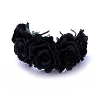 XIAO HUA Mexican Flower Crown Day of the Dead Headdress Hawaiian Bohemian Floral Headband (Black)
