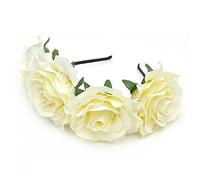 XIAO HUA Mexican Flower Crown Day of the Dead Headdress Hawaiian Boho Floral Headband (Beige)