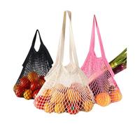 Xiao Hua Reusable Grocery Net Bags, Cotton Mesh Tote, Farmer's Market Bags for Fruits and Vegetables, String Shopping Organizer, Storage Bag with Long Handles, 2 Packs (Blue-grey ， Rose Red)