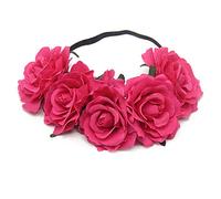 XIAO HUA Rose Flower Crown Wedding Festival Headband Hair Garland Wedding Headpiece (Dark Pink)