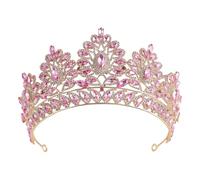 XIAO HUA Wedding Tiara for Bride Princess Tiara Headband Bridal Crown,Crystal Rhinestone Hair Jewelry Decor for Queen Bride Birthday Prom Wedding Pageant Halloween Costume Party(Dark Pink) Q3