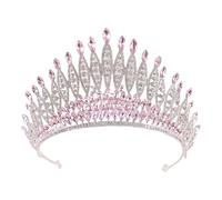 XIAO HUA Wedding Tiara for Bride Princess Tiara Headband Bridal Crown,Crystal Rhinestone Hair Jewelry Decor for Queen Bride Birthday Prom Wedding Pageant Halloween Costume Party(Pink) Q3
