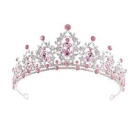 XIAO HUA Wedding Tiara for Bride Princess Tiara Headband Bridal Crown,Crystal Rhinestone Hair Jewelry Decor for Queen Bride Birthday Prom Wedding Pageant Halloween Costume Party(Pink) Q1