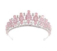 XIAO HUA Wedding Tiara for Bride Princess Tiara Headband Bridal Crown,Crystal Rhinestone Hair Jewelry Decor for Queen Bride Birthday Prom Wedding Pageant Halloween Costume Party(Pink) E17