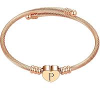 xiao Initial Bracelet for Women, S925 Sterling Silver Bracelets Personalized Heart Charm Knot Cuff Bangles Valentine's Day Gifts for (P)