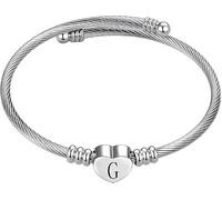xiao Initial Bracelet for Women, S925 Sterling Silver Bracelets Personalized Heart Charm Knot Cuff Bangles Valentine's Day Gifts for (G)