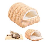 Xiao Man 2WAY Convertible Cat Bed, Winter Warm Cat Cave with Removable Washable Cover, Reversible Plush Arctic Fleece Hooded Donut Pet Bed for Indoor Cats & Small Dogs, Foldable（Orange）