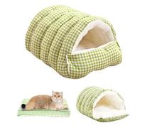 Xiao Man 2WAY Convertible Cat Bed, Winter Warm Cat Cave with Removable Washable Cover, Reversible Plush Arctic Fleece Hooded Donut Pet Bed for Indoor Cats & Small Dogs, Foldable (Green)