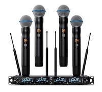 Xiao Meng Yi 4-Channel Wireless Microphone System, 4 Handheld Dynamic Mic, 200 UHF Frequencies, Auto Scan, 400ft Long Range, Suitable for Singing, Karaoke, Wedding, Performance