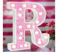 xiao Pink Light Up Letters, Glitter Alphabet Letter Sign Pink LED Marquee Letter Lights Battery Powered for Night Light Girls Bedroom ，Birthday Party (R)