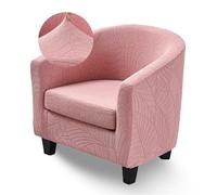 Xiao Ren Tub Chair Cover 2 Piece Leaf Jacquard Armchair Slipcovers with Seat Cover Stretch Removable Washable Bucket Chair Covers Furniture Protector for Club Bar Office Reception(Pink)