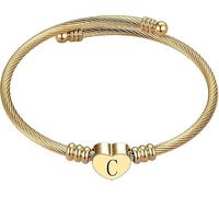 xiao Silver Initial Bracelet for Women, Adjustable Cuff Bangle Heart A-Z Bracelets Personalized Jewellery Birthday Gifts for Girls Mum Daughter (C)