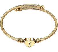 xiao Silver Initial Bracelet for Women, Adjustable Cuff Bangle Heart A-Z Bracelets Personalized Jewellery Birthday Gifts for Girls Mum Daughter (X)