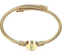 xiao Silver Initial Bracelet for Women, Adjustable Cuff Bangle Heart A-Z Bracelets Personalized Jewellery Birthday Gifts for Girls Mum Daughter (E)