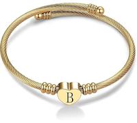 xiao Silver Initial Bracelet for Women, Adjustable Cuff Bangle Heart A-Z Bracelets Personalized Jewellery Birthday Gifts for Girls Mum Daughter (B)