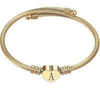 xiao Silver Initial Bracelet for Women, Adjustable Cuff Bangle Heart A-Z Bracelets Personalized Jewellery Birthday Gifts for Girls Mum Daughter (A)
