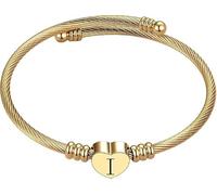 xiao Silver Initial Bracelet for Women, Adjustable Cuff Bangle Heart A-Z Bracelets Personalized Jewellery Birthday Gifts for Girls Mum Daughter (I)