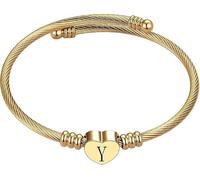 xiao Silver Initial Bracelet for Women, Adjustable Cuff Bangle Heart A-Z Bracelets Personalized Jewellery Birthday Gifts for Girls Mum Daughter (Y)