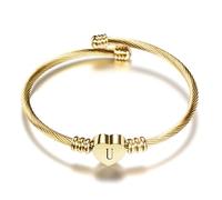 xiao Silver Initial Bracelet for Women, Adjustable Cuff Bangle Heart A-Z Bracelets Personalized Jewellery Birthday Gifts for Girls Mum Daughter (U)