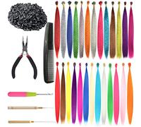 XIAO TAO ZI 13 Synthetic Rainbow Hair Extensions, 13 Feather Hair Extensions, 50 Silicone Beads, 1 Pliers, 3 Crochet Hooks, 1 Comb Hair Tool Set