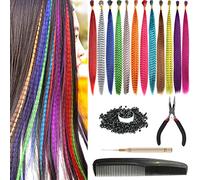 XIAO TAO ZI 60pcs/lot 17" Synthetic Feather Hair Extensions + 100pcs Silicone Micro Beads + 1 Crochet Hook + 1 Pliers + 1 Comb Hair Feather Tool Set (17 inch, 60pcs)