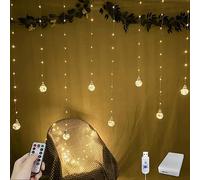 xiao Wishing Ball Curtain Lights 200 LED Window Curtain String Lights with Remote, USB Battery Powered Twinkle Globe Fairy Lights for Wedding Party Bedroom Christmas Decoration (Warm White)
