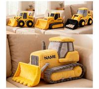 XIAO.Z Personalized Bulldozer Shaped Pillow, Custom Name 2D Printed Construction Engineering Vehicle Bulldozer Throw Pillow Sofa Decorative Cushion Stuffed Pillows for Room Bedroom Decor