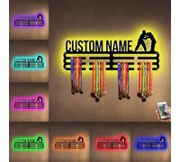 XIAO.Z Personalized Metal Judo Medal Hanger Holder Display Rack for Awards Ribbons with Led Light- Custom Sports Medal Holder for Wall,Medal Hanger Display Award Rack with Boy Girl Kid's Name