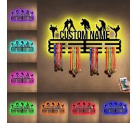 XIAO.Z Personalized Metal Judo Medal Hanger Holder Display Rack for Awards Ribbons with Led Light- Custom Sports Medal Holder for Wall,Medal Hanger Display Award Rack with Boy Girl Kid's Name