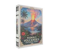XIAOAIKA Decorative Wooden Book Box - Vintage Faux Book Boxes with National Park Design, Secret Storage with Magnetic Closure, Leather Cover, Perfect for Home Office Bookshelf (1 x Hawaii Volcanoes)