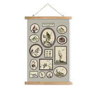 XIAOAIKA Vintage Hanging Birds Poster with Wooden Frame, Retro Style Wall Decor Art Painting, Patterns Printed on Linen Without Fading, Ready to Hang (16" x 23")