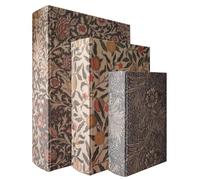 XIAOAIKA Wooden Book Box Set of 3 - Vintage Floral Designs with Linen Fabric Covers and Magnetic Closure, William Morris Style Hidden Storage for Bookshelf, Home or Office Decor
