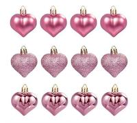 XIAOBAN Valentine's Day Heart Baubles Ornaments - Red Pink Glitter Heart Ornaments, Hearts Shaped Decorations Tree Hanging Baubles for Front Door Valentine Wedding Anniversary (Pink)