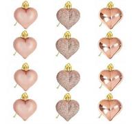 XIAOBAN Valentine's Day Heart Baubles Ornaments - Red Pink Glitter Heart Ornaments, Hearts Shaped Decorations Tree Hanging Baubles for Front Door Valentine Wedding Anniversary (Champagne)