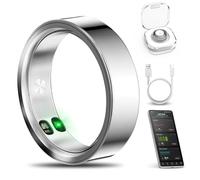 xiaobi Smart Ring with Call/Clock/Events Alerts, No APP Subscription, Body Temp/Heart Rate/Women's Health Tracker, 5ATM Waterproof Fitness Ring for Android & iOS (Silver,9#)